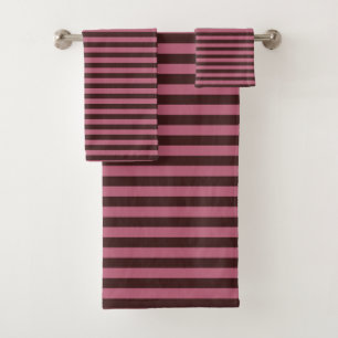 Tulip Pink and Cocoa Bean Stripes Bath Towel Set
