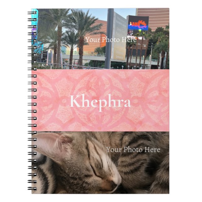 Tulip Pink Batik Name and Photo Collage Notebook (Front)