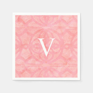 Tulip Pink Monogrammed Watercolor Napkin