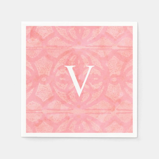 Tulip Pink Monogrammed Watercolor Napkin (Front)