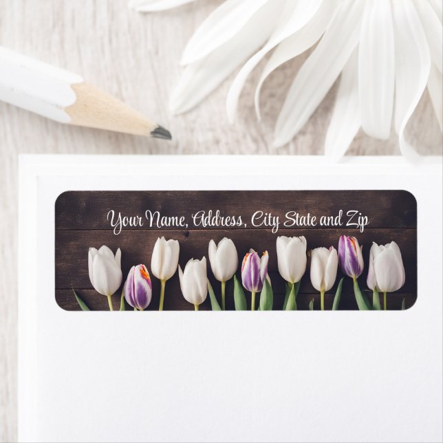Tulip Pretty Flowers Wood Country Return Address Label (Insitu)