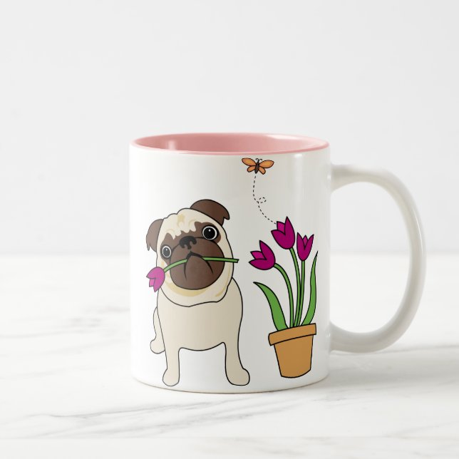 Tulip Pug and Butterfly Mugs - Text Optional (Right)