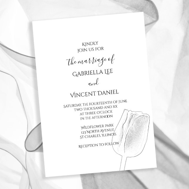 Tulip Sketch Spring Wedding Invitation (Creator Uploaded)