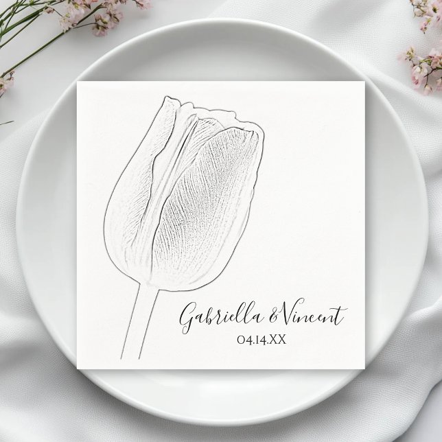 Tulip Sketch Spring Wedding Napkin (Creator Uploaded)