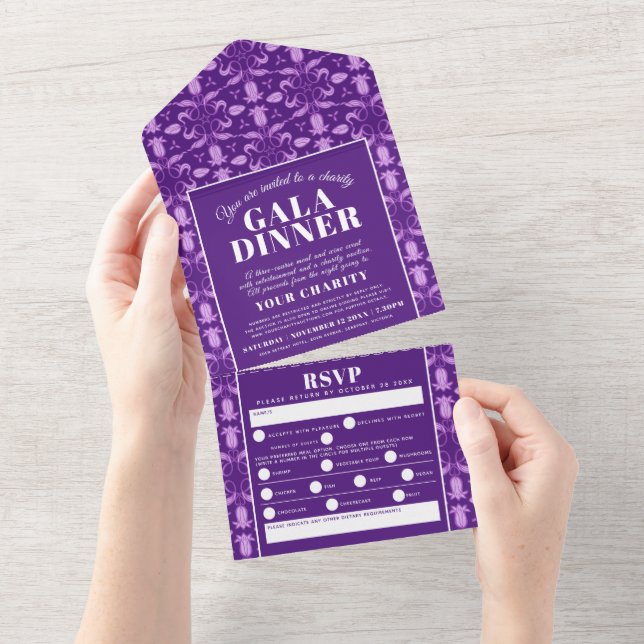 Tulip stars purple pattern gala dinner event all in one invitation (Tearaway)