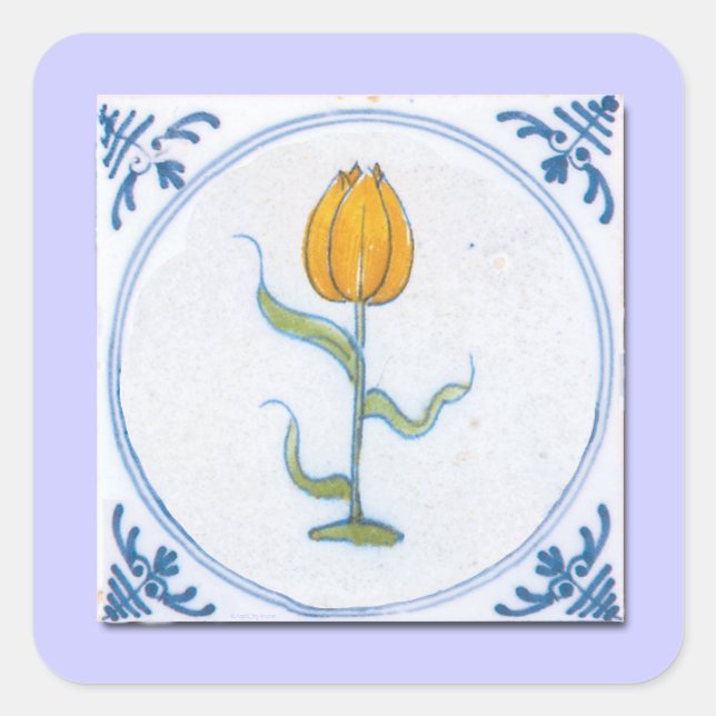 Tulip Tile Art with Blue and White Square Sticker (Front)