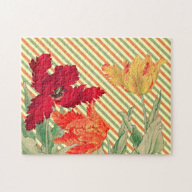 Tulip Trio Three Flowers Vintage Retro Art Puzzle (Horizontal)