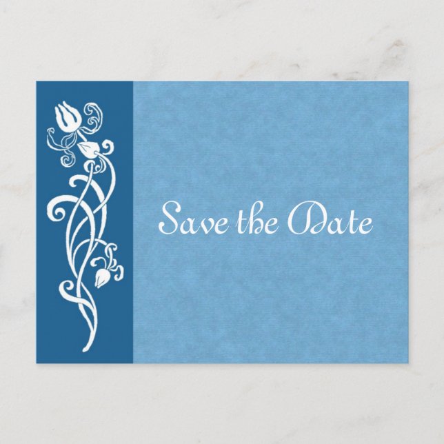 Tulip Vine on Blue Save the Date Postcard (Front)