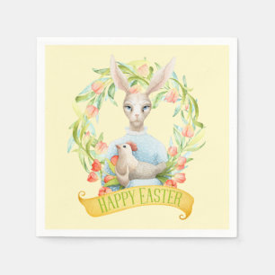 Tulip Wreath and Rabbit Happy Easter Napkin
