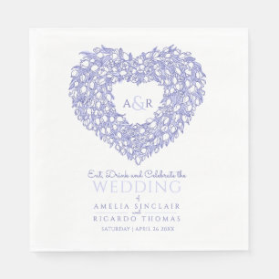 Tulip wreath ink drawing monogram wedding blue  napkin