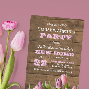 Tulips and Barnwood Housewarming Invitation
