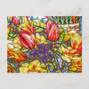 Tulips and Daffodil Colourful Art Postcard