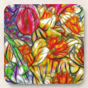 Tulips and Daffodils Colourful Artwork from Photos Coaster