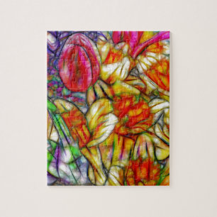 Tulips and Daffodils Colourful Artwork from Photos Jigsaw Puzzle