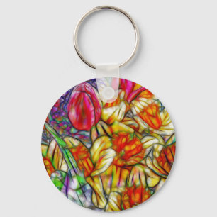 Tulips and Daffodils Colourful Artwork from Photos Key Ring
