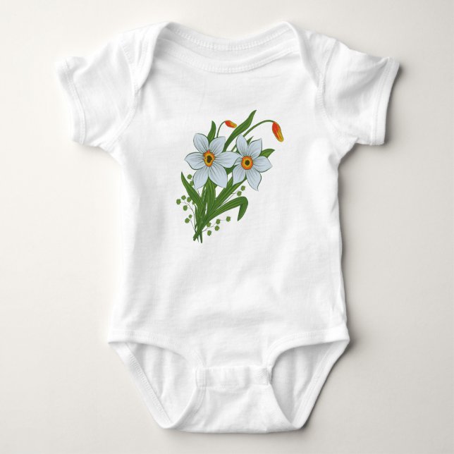 Tulips and Daffodils Flowers Baby Bodysuit (Front)