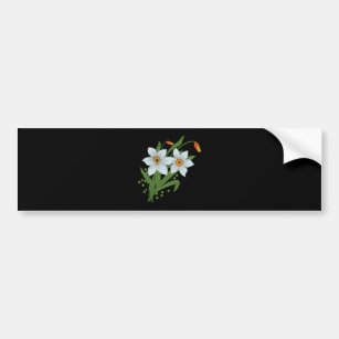 Tulips and Daffodils Flowers Black Background Bumper Sticker