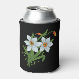 Tulips and Daffodils Flowers Black Background Can Cooler