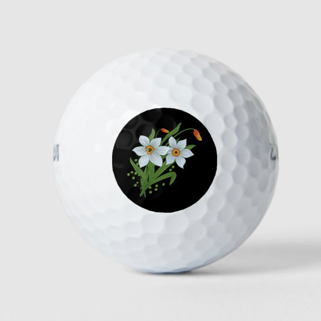Tulips and Daffodils Flowers Black Background Golf Balls (Front)