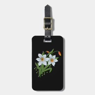 Tulips and Daffodils Flowers Black Background Luggage Tag