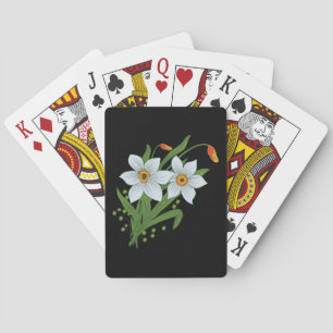 Tulips and Daffodils Flowers Black Background Playing Cards