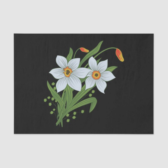 Tulips and Daffodils Flowers Black Background Tissue Paper (Front)