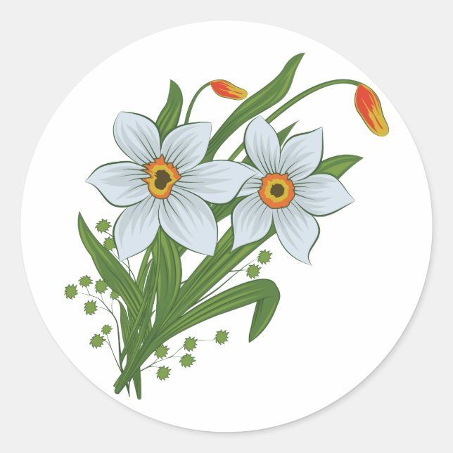 Tulips and Daffodils Flowers Classic Round Sticker (Front)