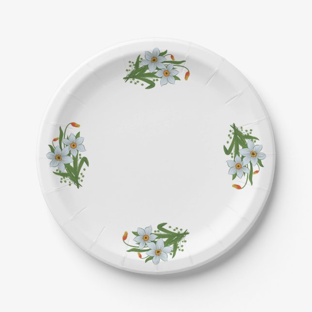Tulips and Daffodils Flowers Design 1 Paper Plate (Front)