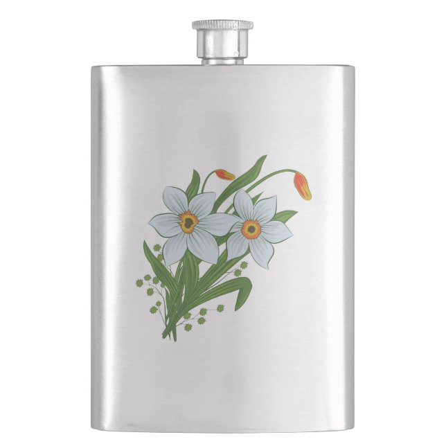 Tulips and Daffodils Flowers Hip Flask (Front)