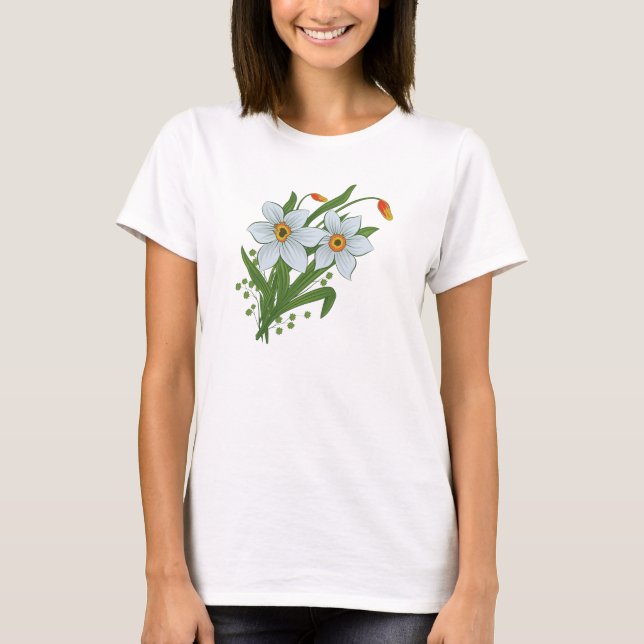 Tulips and Daffodils Flowers T-Shirt (Front)