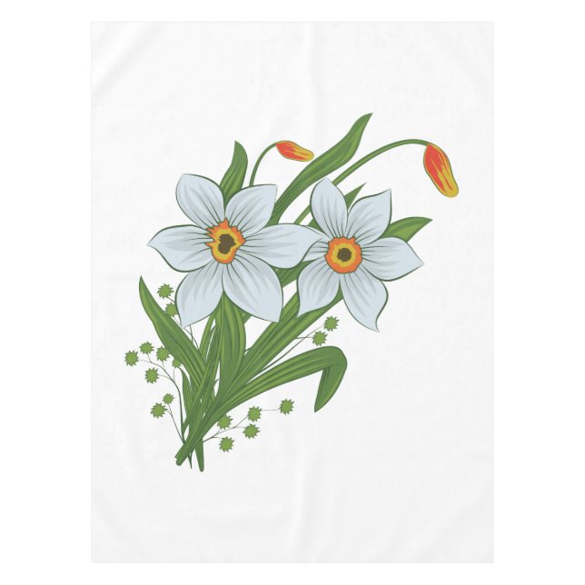 Tulips and Daffodils Flowers Tablecloth (Front)