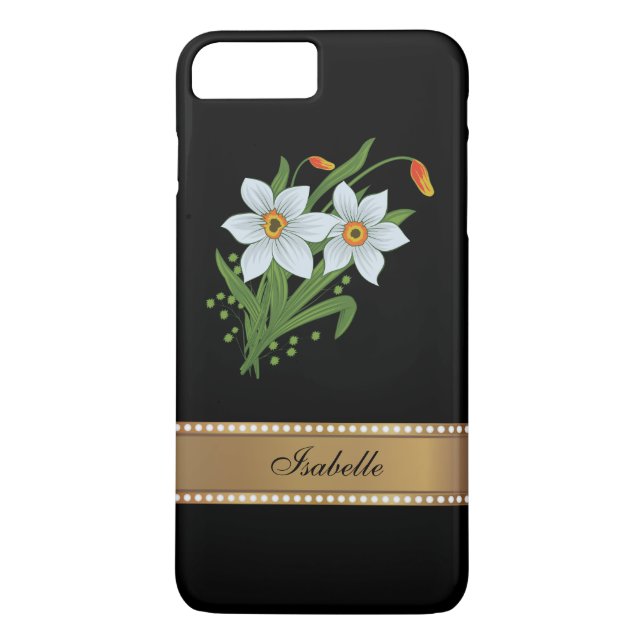 Tulips and Daffodils Gold Personalised Name Case-Mate iPhone Case (Back)