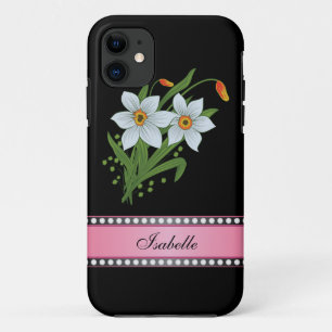 Tulips and Daffodils Pink Personalised Name iPhone 11 Case