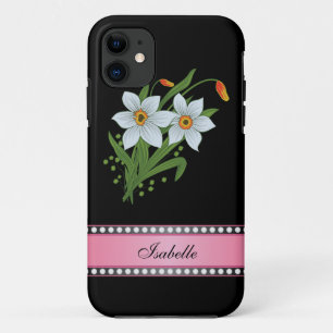 Tulips and Daffodils Pink Personalised Name iPhone 11 Case