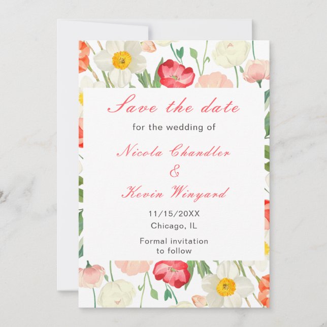Tulips and Daffodils Spring Save The Date (Front)