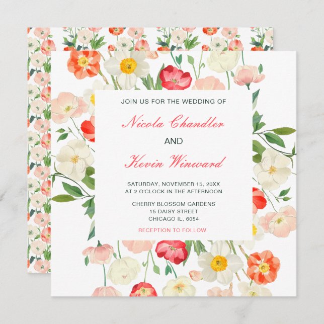Tulips and Daffodils Spring Wedding Invitation (Front/Back)