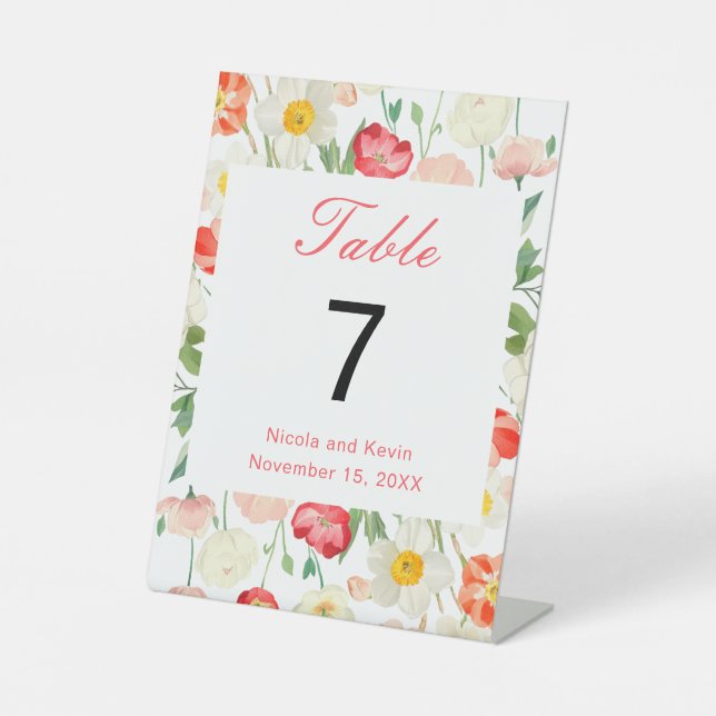 Tulips and Daffodils Spring Wedding Pedestal Sign (Front)