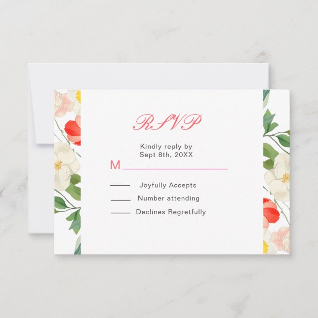 Tulips and Daffodils Spring Wedding RSVP Card (Front)