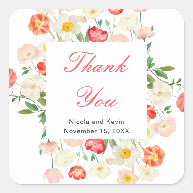 Tulips and Daffodils Spring Wedding Square Sticker (Front)