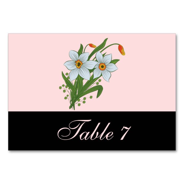 Tulips and Daffodils Wedding Black Table Number (Front)