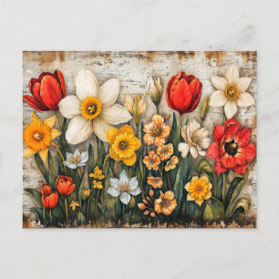 Tulips and Daffodils with Rustic Charm Postcard