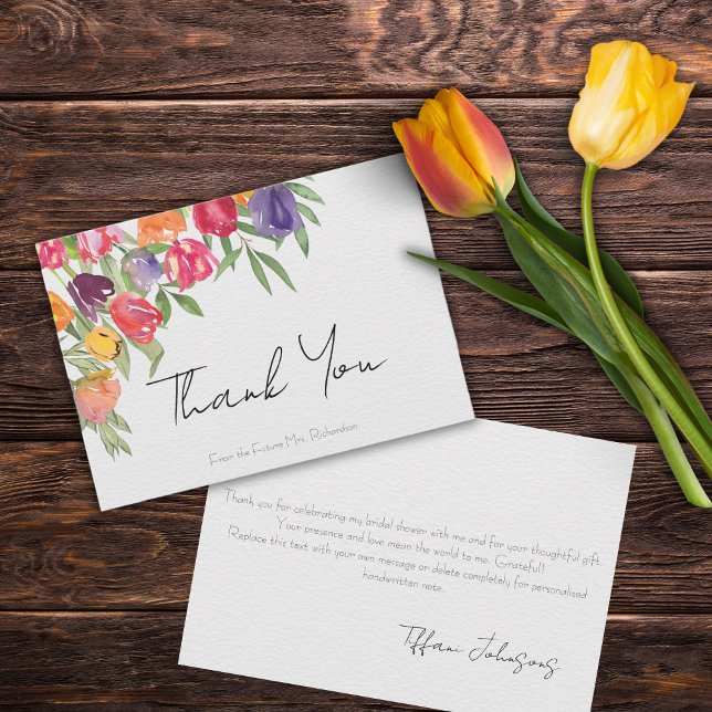Tulips and Greenery Bridal Shower Thank You Card (Creator Uploaded)