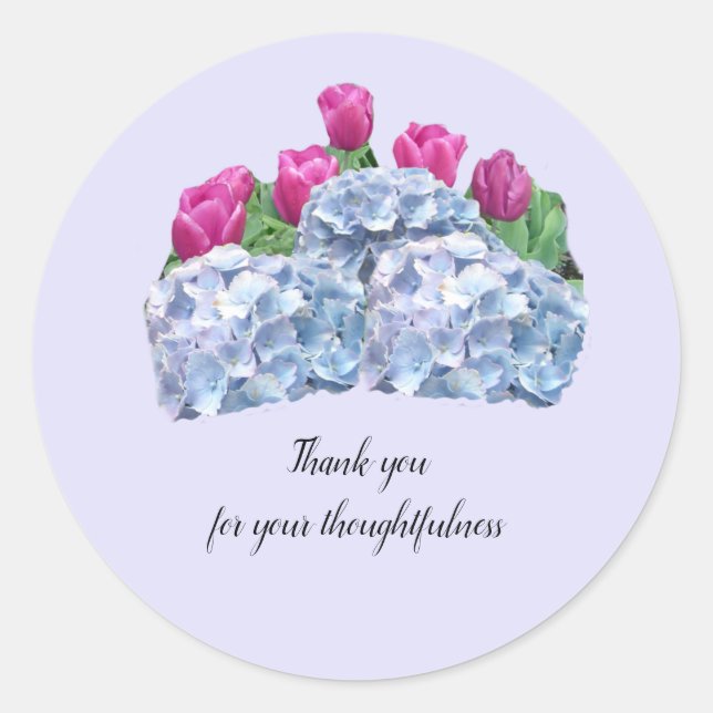 Tulips and Hydrangeas Thank You Sticker (Front)