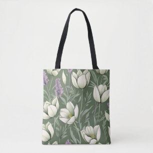 Tulips And Lavender On Green Tote Bag