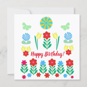 Tulips and Red Flowers Scandi Happy Birthday Card