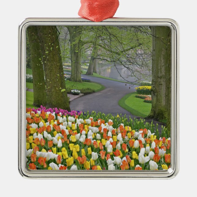 Tulips and roadway, Keukenhof Gardens, Lisse, Metal Ornament (Front)