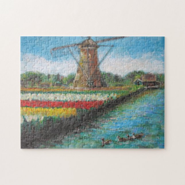 Tulips and Windmill Painting Jigsaw Puzzle (Horizontal)