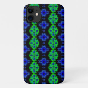 Tulips Artdeco in Retro style green blue black iPhone 11 Case