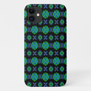 Tulips Artdeco in Retro style green blue black iPhone 11 Case