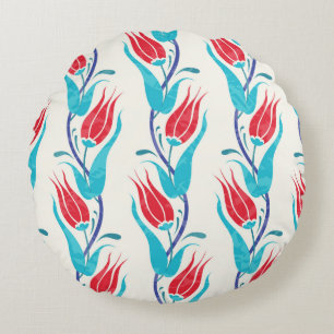 Tulips background. Traditional turkish motif. seam Round Cushion